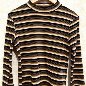 ZARA striped mock neck 3/4 sleeve shirt